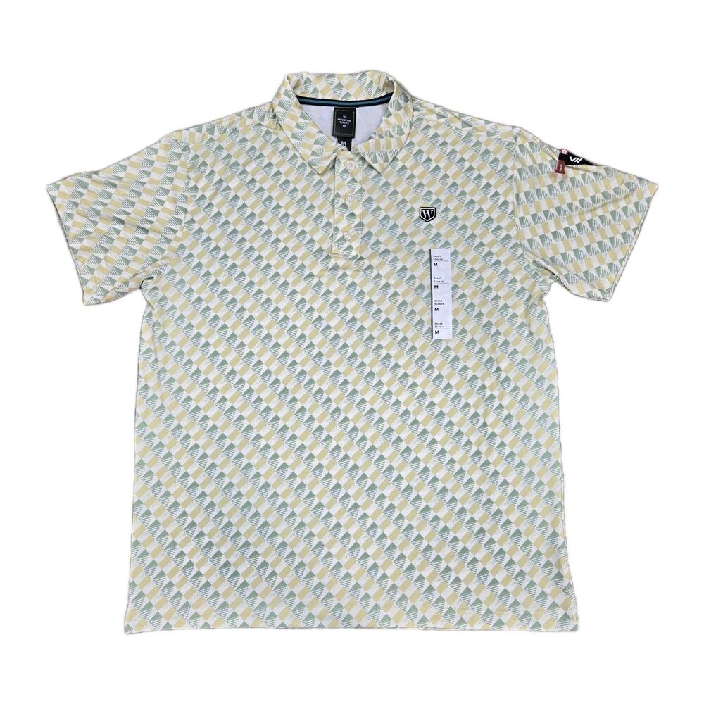 Houston White Golf Polo Shirt Men’s Medium Green Yellow Argyle Tee Holder NWT